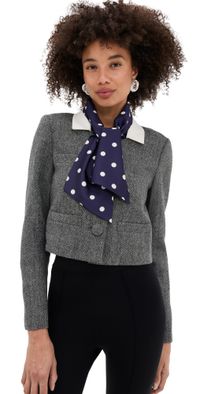 Self Portrait Grey Herringbone Scarf Detail Jacket Grey 6