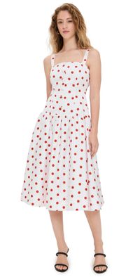 For Love & Lemons Red Dot Midi Dress White L