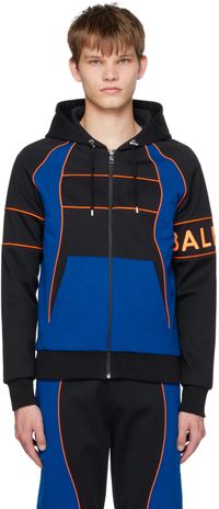 Balmain Black & Blue Paneled Hoodie