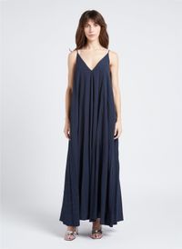 Collectors Club - Robe longue Col V en coton - Taille 38 - Bleu