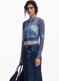 Desigual - Pull ajusté en maille imprimé - Taille 2XL - Bleu