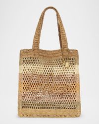 Summer Banana Tote Bag in Striped Crochet Paper and Leather