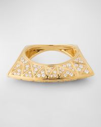 18K Yellow Gold White Diamond Lotus Ring with Cross Pattern