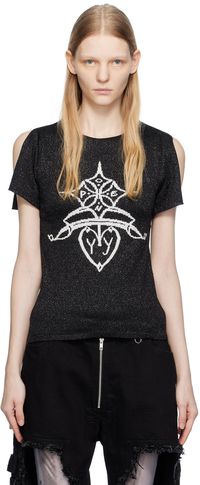 OPEN YY T-shirt noir à image en tricot jacquard
