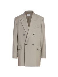 Men's Double-Breasted Oversized Wool Jacket - Taupe - Size 44