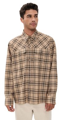 AMI Checked Wool Twill Shirt Camel/Noir XL