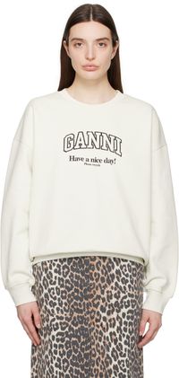 GANNI Pull molletonné Isoli blanc cassé