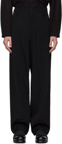YOHJI YAMAMOTO Black Gabardine Hem Rolled Trousers
