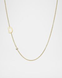 14k Gold Asymmetrical Initial and Bezel Diamond Necklace