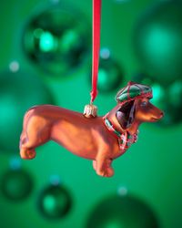 Red Dachshund in Newsboy Hat and Bow Tie Christmas Ornament
