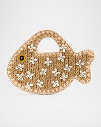 Puka Fish Embellished Raffia Top-Handle Bag