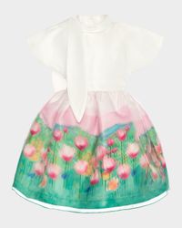 Girl's 3D Floral Elegance Neck-Tie Dress, Size 3T-12