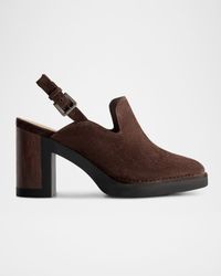 Suede Heeled Loafer Slingback Clogs