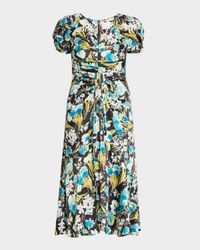 Walker Floral Puff-Sleeve Midi Dress