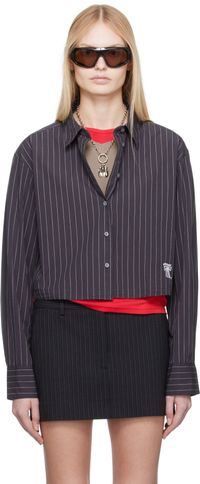 Acne Studios Chemise noire à rayures fines en jacquard