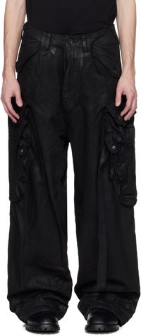 Julius Black Coated Gasmask Denim Cargo Pants