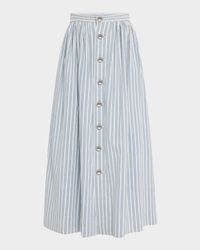 Bryce Stripe Denim Button-Front Midi Skirt