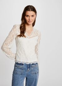 Morgan - Top Col V dentelle en coton mélangé - Taille XL - Blanc
