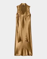 Lorenza Metallic Scarf-Neck Midi Dress