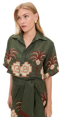 Johanna Ortiz Green Cumbi Shirt Green/Chocolate/Pink 4