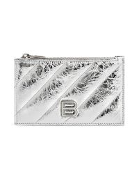 Women's Crush Long Coin And Card Holder Metallized Quilted - Silver