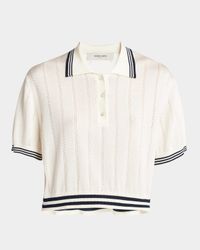 Golden Cropped Open-Work Polo Top