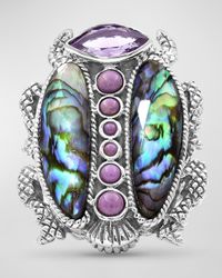Abalone and Amethyst Scarab Ring in Sterling Silver, Size 7