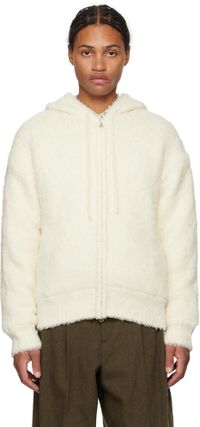 AMOMENTO Off-White Furry Zip-Up Hoodie