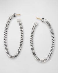 Sculpted Cable Hoop Earrings in Silver, 3mm, 1.5"L