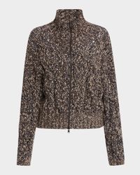 Paillette Marbled Mohair Cable Knit Zip Cardigan