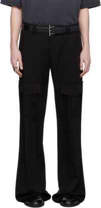 McQueen Black Wool Overdyed Low-Rise Cargo Pants