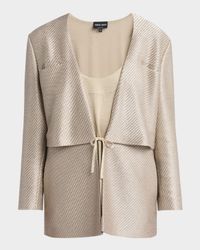 Shiny Raffia Jersey Jacquard Tie Jacket