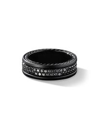 Men's Streamline Two Row Band Ring in Black Titanium with Black Diamonds - Black Diamond - Size 13