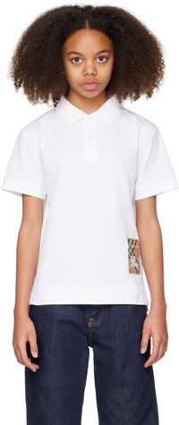 Burberry Kids White Check Label Cotton Polo