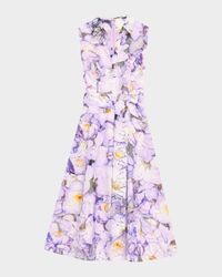 Sleeveless Printed Floral Lace Midi Dress