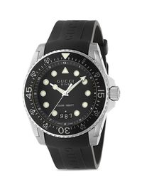 Men's Gucci Dive Stainless Steel Rubber Strap Watch - Black