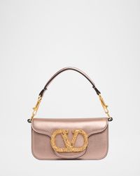 Small Crystal VLogo Metallic Leather Crossbody Bag