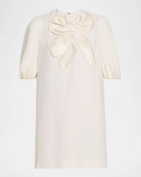 Bow Puff-Sleeve Mini Shift Dress