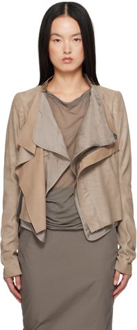 Rick Owens Beige Hollywood Low Neck Leather Biker Jacket