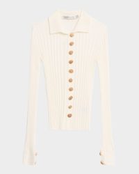 Sundial Shell-Button Rib Knit Cardigan
