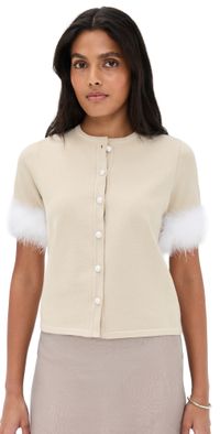 Sleeper Miss Kitty Short Sleeve Cardigan with Detachable Feathers Beige S