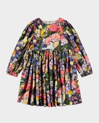 Girl's Cocos Floral Puff-Sleeve Dress, Size 7-12