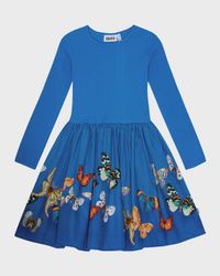 Girl's Casie Butterfly-Print Combo Dress, Size 7-12