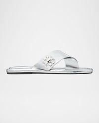 Crisscross Metallic Medallion Slide Sandals