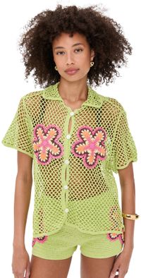 The Wolf Gang Elke Crochet Shirt Lime S
