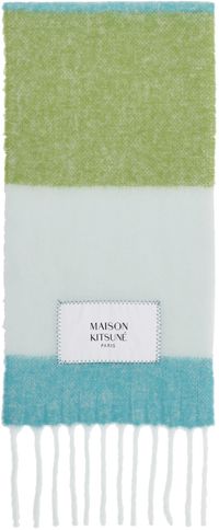 Maison Kitsuné Blue & Green Fringed Scarf