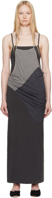 OPEN YY Robe longue étagée grise à corsage bain de soleil