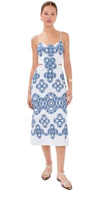 Silvia Tcherassi Ceres Dress White Navy Embroidery L