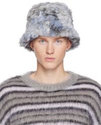 Marni Blue Long-Hair Jacquard Bucket Hat