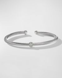Cable Station Bracelet with Diamonds in Silver, 4mm